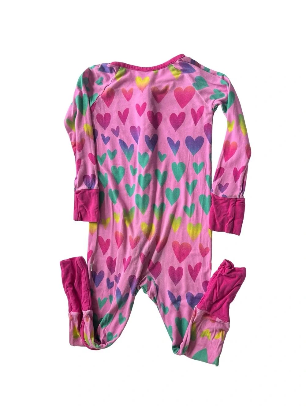 Little Sleepies Pink Heart Print Footie Pajamas Zip Up Kids Size 12-18 Months